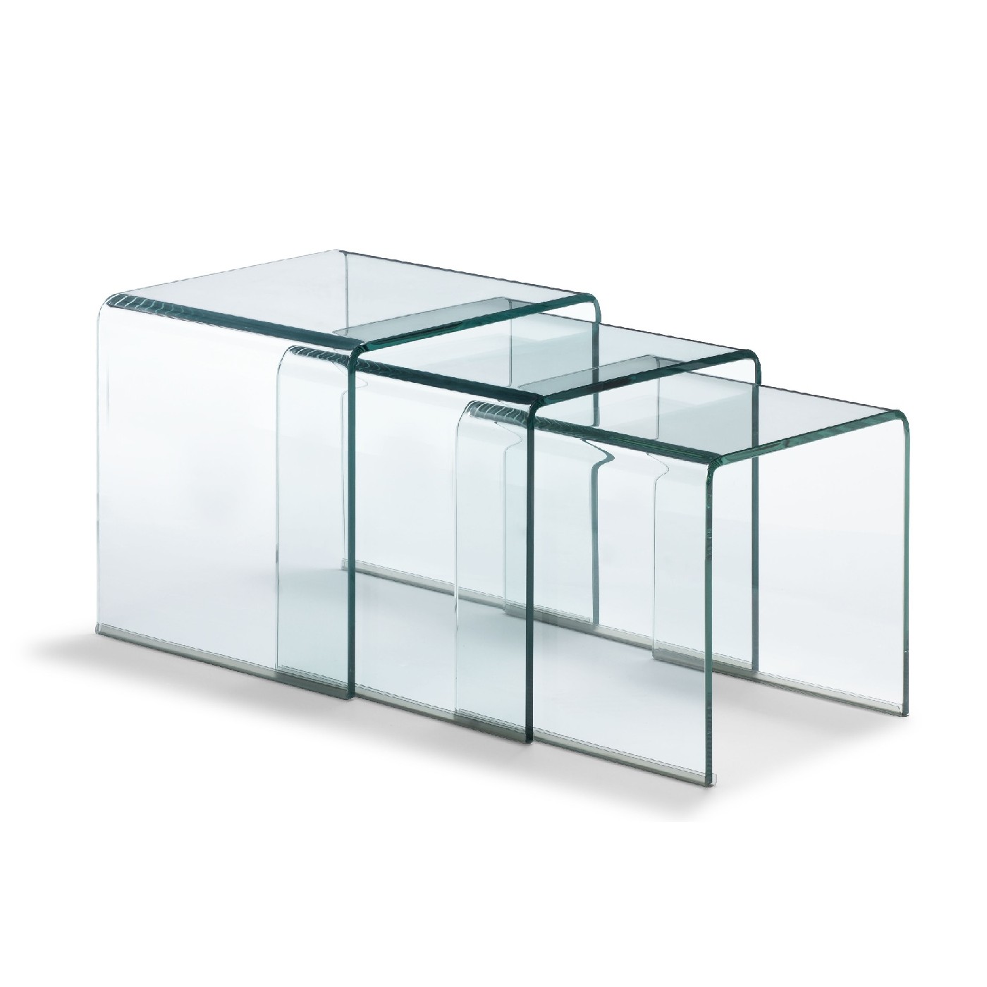 Bent Glass Nesting Tables, Set of Three Bent Glass Nesting Tables, Set of Three