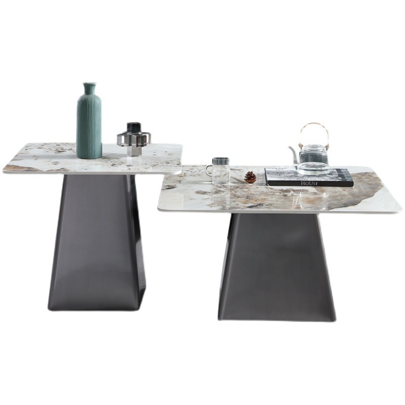 Square Gray Marble Coffee Table with Gray Metal Pedestal Base Square Gray Marble Coffee Table with Gray Metal Pedestal Base