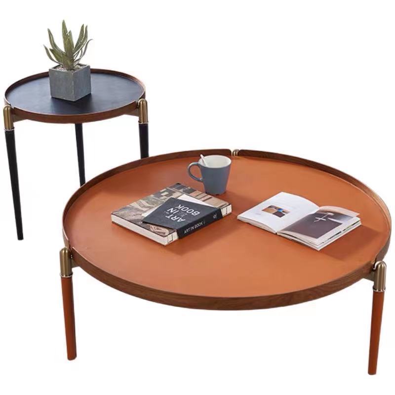 Contemporary Round Coffee Table in Orange Metal 3 Legs with Tray Top Contemporary Round Coffee Table in Orange Metal 3 Legs with Tray Top